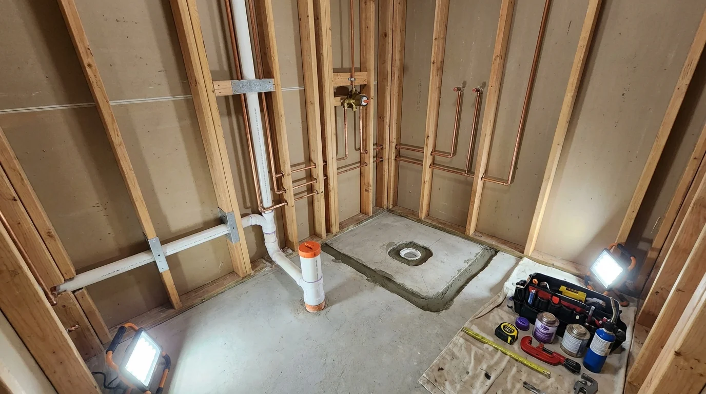 Bathroom rough-in plumbing during remodel by Johns Plumbing LLC in Texarkana
