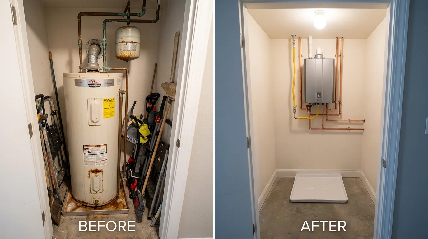 Tank water heater versus wall-mounted tankless unit comparison for Texarkana, TX homeowners