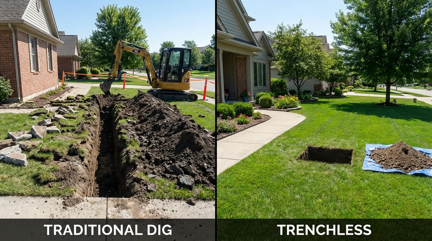 Trenchless sewer repair with minimal yard damage versus traditional excavation in Texarkana, TX